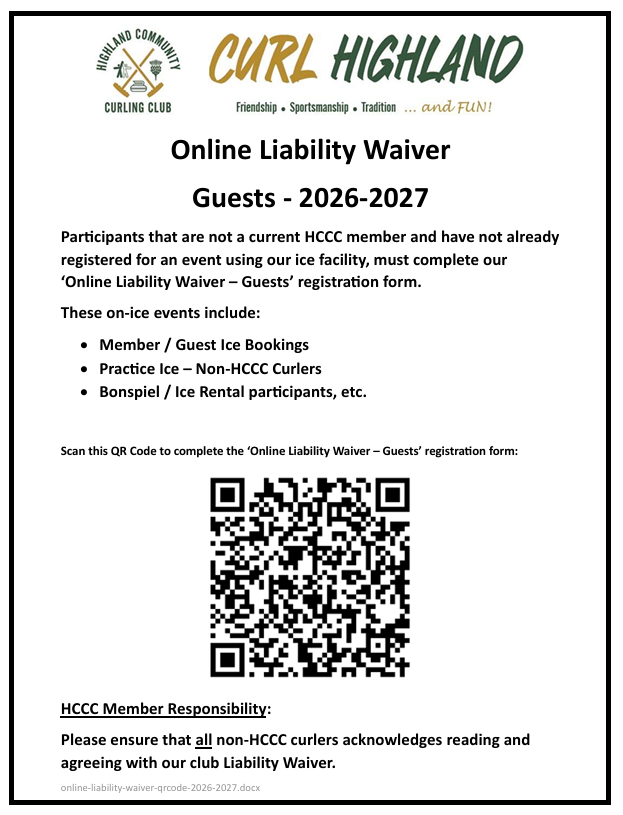 QR code Online liability waiver registration 2026-2027